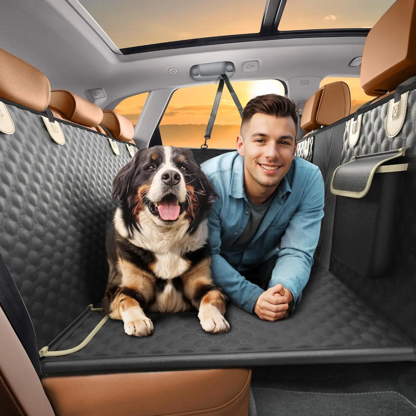 Back Seat Extender for Dogs Heavy Duty Dog Car Seat Cover for Back Seat and Aggressive Chewer Large Hard Bottom Car Seat Cover for Dogs Dog Hammock for Car Travel Dog Car Bed for Car SUV Truck