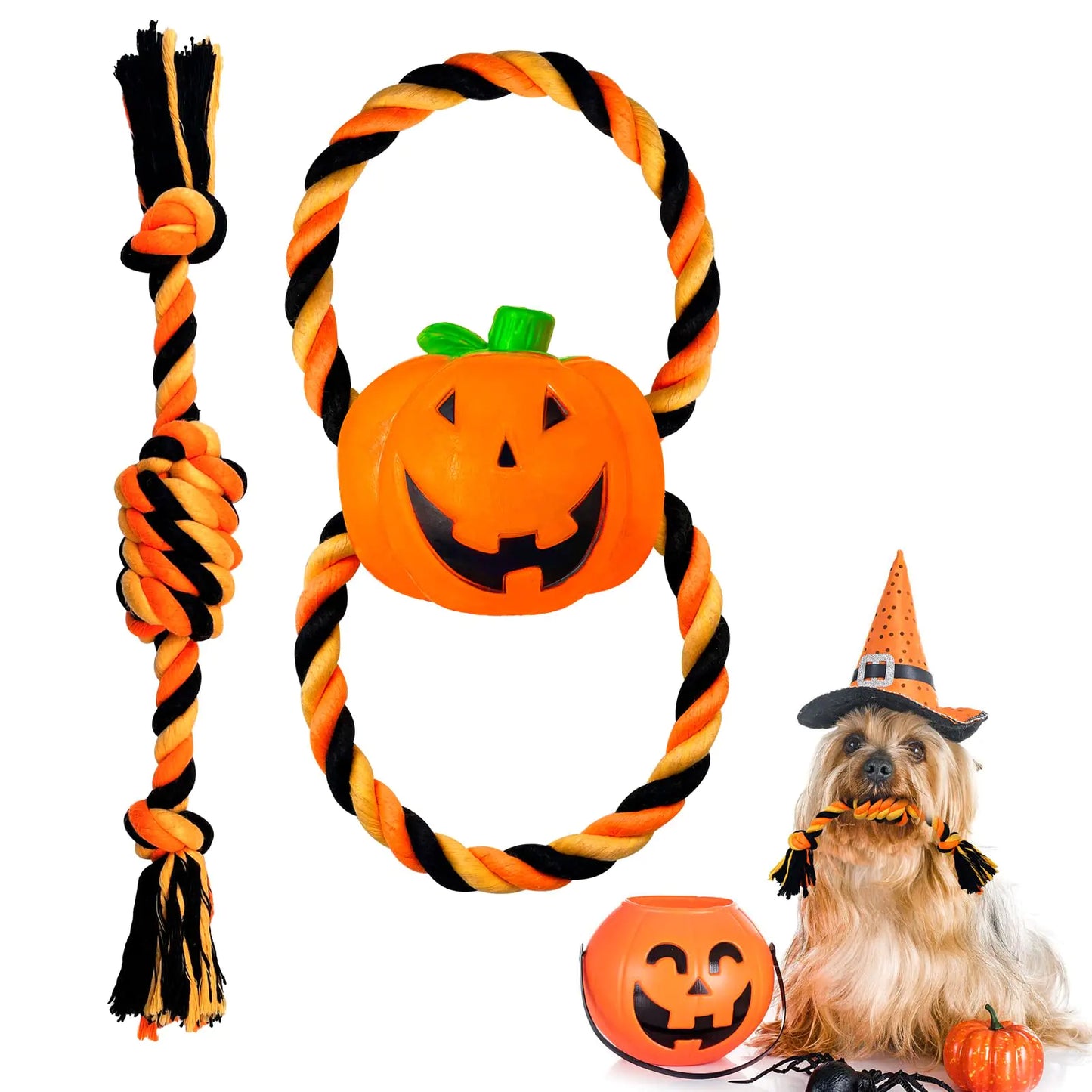 Lepawit Halloween Dog Toys 2 Pack Durable Dog Rope Toys for Teeth Cleaning Cute Tug of War Dog Toys Ring Rope with Pumpkin Natural Rubber for Chewing Suitable for Small Medium Dogs