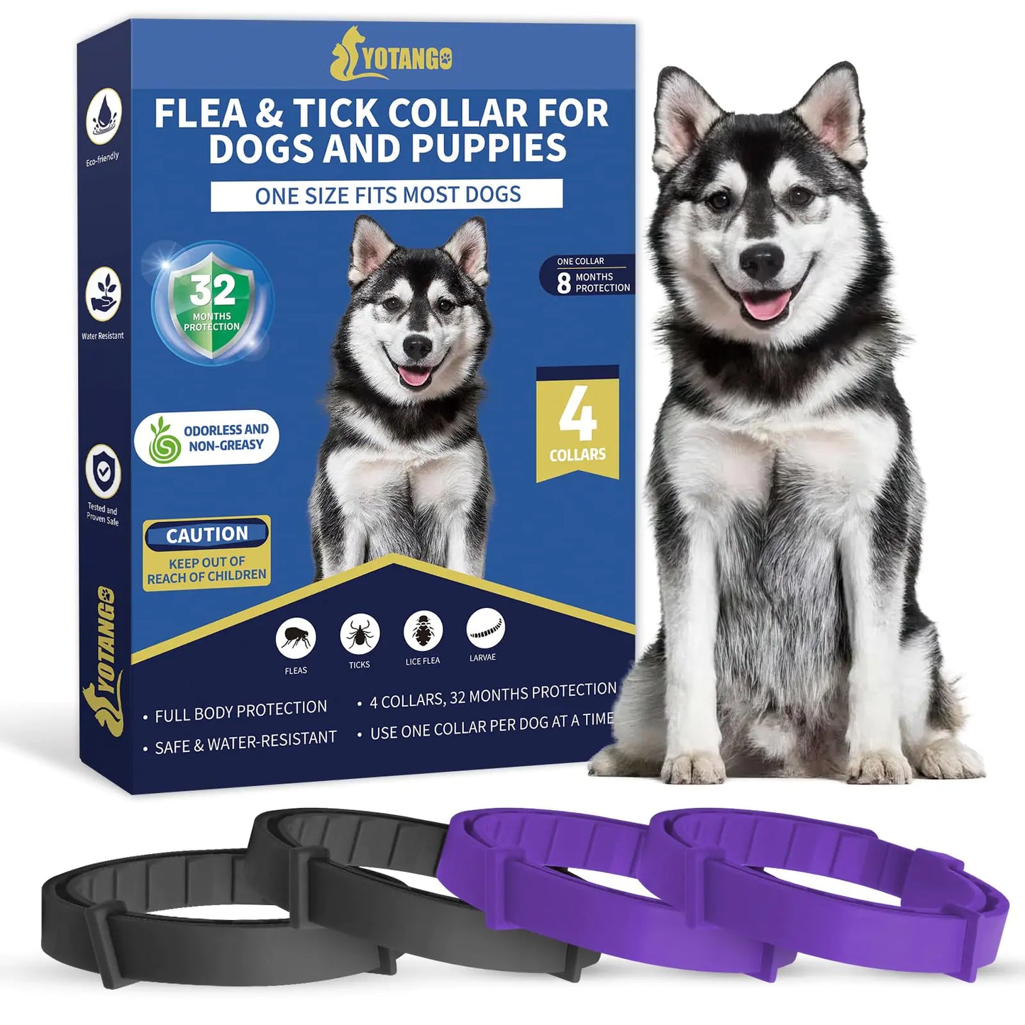 4 Pack Flea Collar for Dogs Flea and Tick Collar for Dogs Puppies 32 Months Flea and Tick Prevention for Dogs Dog Flea Collar Dog Flea and Tick Treatment-Black and Purple
