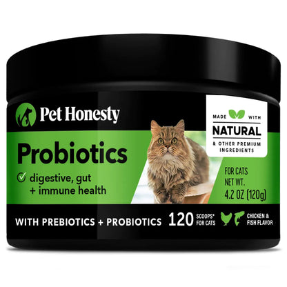 Pet Honesty Digestive Probiotics Max Strength for Cats Supplement - Digestive Support + Gut Health Probiotic for Cats Cat Constipation Relief Bowel Support Immunity & Overall Health - 120 Scoops