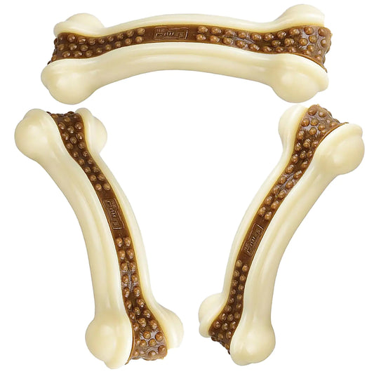 SPEREELER Dog Bones Chew Toys for Aggressive Chewers 3 Pack Real Beef FlavorIndestructible Dog Teething Chew Toys for Large/Medium/Small BreedTough Dog Toy with Durable Nylon