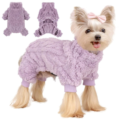 Dog Fleece Sweater Winter Warm Dog Clothes for Small Dogs Girls Boy Pet Stretchy Jumpsuit Dog Pajamas Turtleneck Dog Sweaters 4 Legged(PurpleXS)
