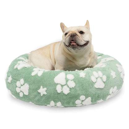 Yaning Donut Dog Beds for Small Dogs Calming Round Cat Beds for Indoor Cats Cute 3D Textured Paw Pet Bed with Removable Washable Cover and Anti-Slip Bottom（Green，23"）