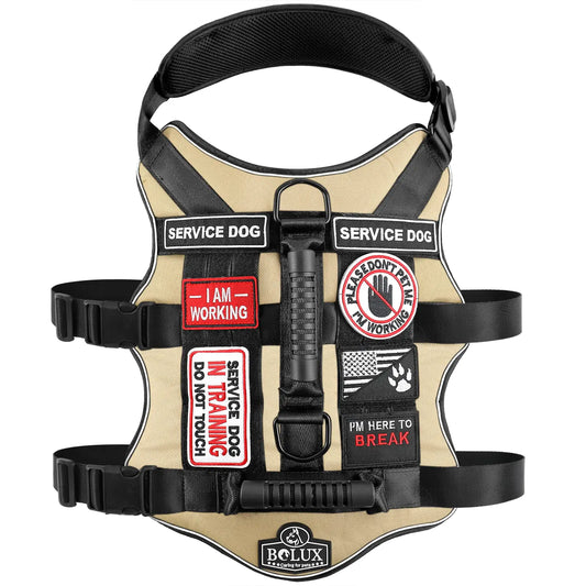 Bolux Tactical Dog Harness with 7 Pcs Tags Service Dog in Training Harness with Easy Control Double Handles Dog Working Harness K9 Military Service Dog Vest Harnesses for Small Medium Large Dogs
