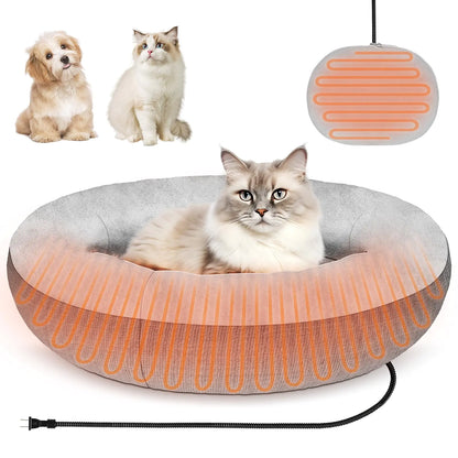 Heated Cat Bed for Cats and Small Dogs Winter Cozy Heated Pet Bed with Warming Constant Temp Washable Cat Bed for Indoor Cats Electric Cat Heating Pad for Kittens Folded Ear Cats Elder Cats