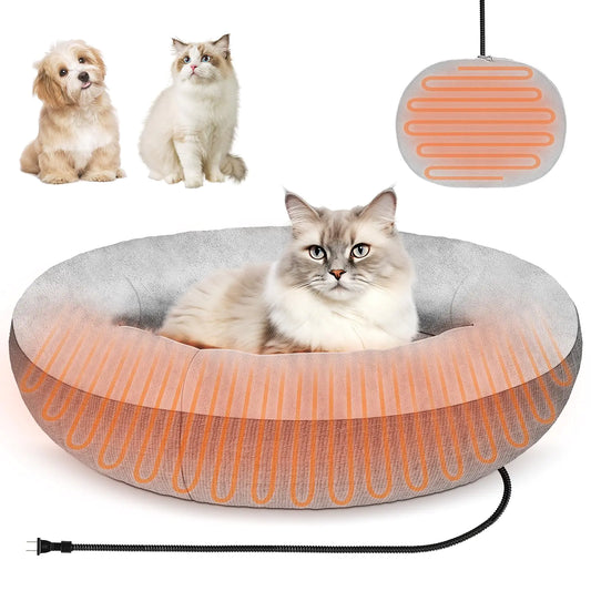 Heated Cat Bed for Cats and Small Dogs Winter Cozy Heated Pet Bed with Warming Constant Temp Washable Cat Bed for Indoor Cats Electric Cat Heating Pad for Kittens Folded Ear Cats Elder Cats