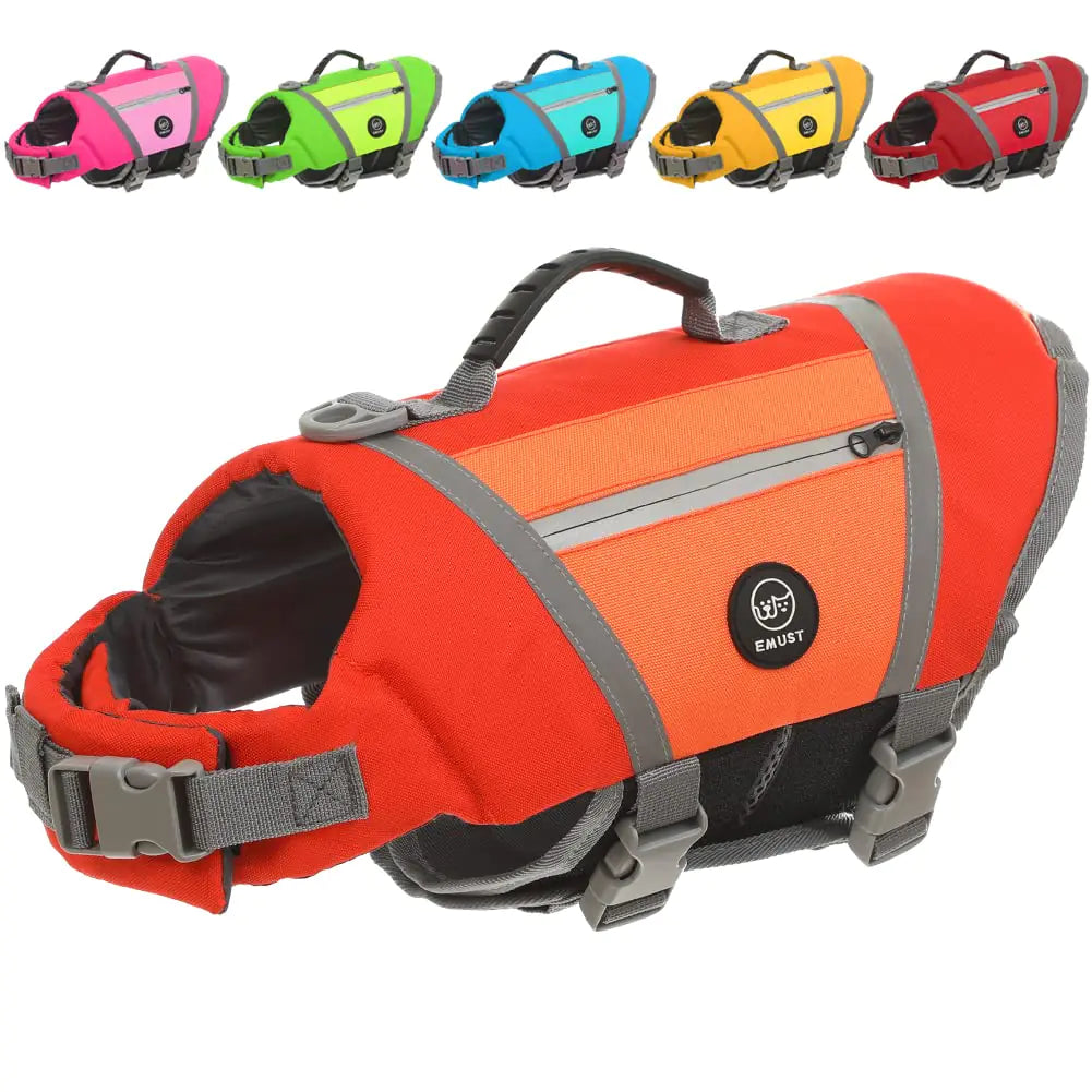 EMUST Dog Flotation Vest High Visibility Life Vests for Dogs with High Buoyancy Heavy-Duty Dog Life Jackets for Large Dogs with Adjustable Straps for Pugs Boxers Basset Hounds Orange L