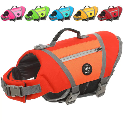 EMUST Dog Flotation Vest High Visibility Life Vests for Dogs with High Buoyancy Heavy-Duty Dog Life Jackets for Large Dogs with Adjustable Straps for Pugs Boxers Basset Hounds Orange L