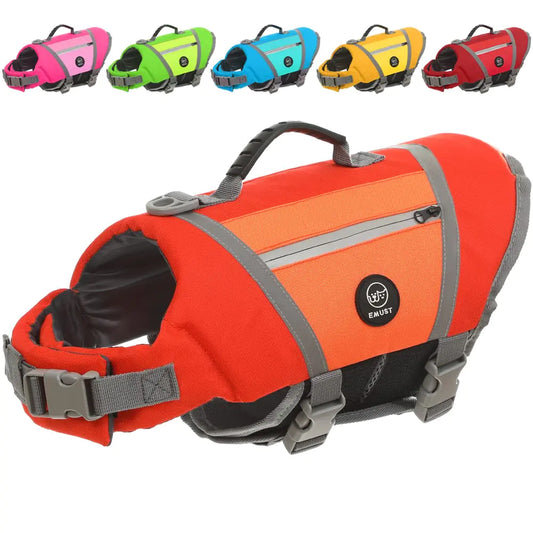 EMUST Dog Flotation Vest High Visibility Life Vests for Dogs with High Buoyancy Heavy-Duty Dog Life Jackets for Large Dogs with Adjustable Straps for Pugs Boxers Basset Hounds Orange L