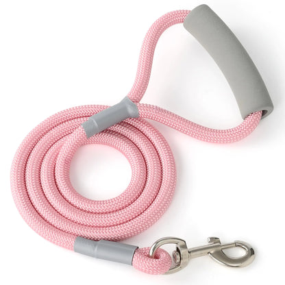 Mile High Life Dog Leash with Comfortable Padded Handle | Black Nylon Rope Dog Leash with Steel Tips | Heavy Duty 5 Feet Dog Leashes (Pink60 Inches)
