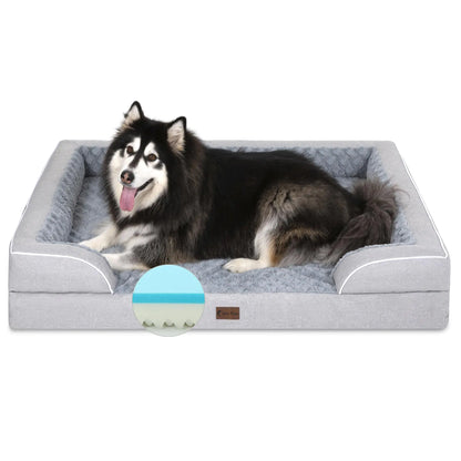Casa Paw Memory Foam XXL Dog Bed with Bolsters Cooling Dog Beds for Extra Large Dogs Waterproof Orthopedic Dog Bed with Removable Washable Cover and Nonskid Bottom(XX-LargeLight Grey)