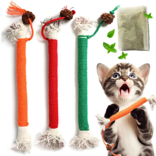Yomvwavo Kitten Toys Cat Chew Toy for Indoor Cats Catnip Toys for Teeth Cleaning Interactive Cat Nip Teething Rope Toys for Cats Kitty 3 Pack (Include 1 Pack of Catnip)