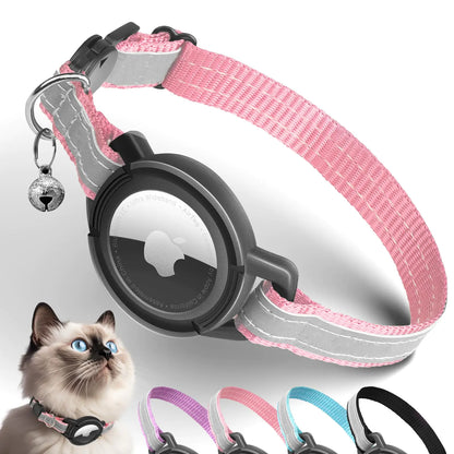 Airtag Cat Collar Breakaway Odokele Reflective Cat Collars with Apple Air Tag Holder for Kitten Cat GPS Tracker Adjustable Collars with Safety Quick Release Buckle for Kitties and Puppies - Pink