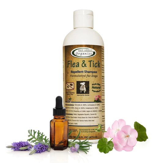 Mad About Organics Flea & Tick Protection Shampoo for Dogs – Formulated to Deter Bugs – Gentle for Puppies 4 Weeks & Older and Suitable for Pregnant Dogs – pH Balanced for Regular Use 16 FL OZ