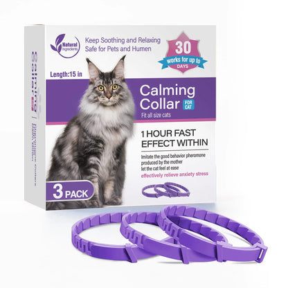 3 Pack Calming Collar for Cats and Kittens Pheromone Collar Efficient Relieve Reduce Anxiety Stress Pheromones Calm Relaxing Comfortable Breakaway Collars Adjustable for Small Medium Large Cat