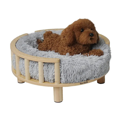 Yorrbily Modern Wooden Rod Round Pet Bed for Cats or Small Dogs Mini Sized Dog Cat Sofa Cozy Kitty Teddy Couch Simple and Sturdy 23x2310H (Light Gray Cushion)