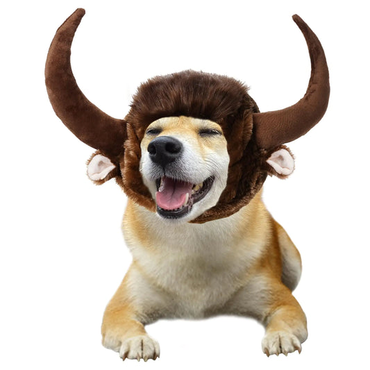 Dog Horn Wig for Halloween Christmas Funny Pet Bull Costumes for Dog Cat Pet Clothing Accessories