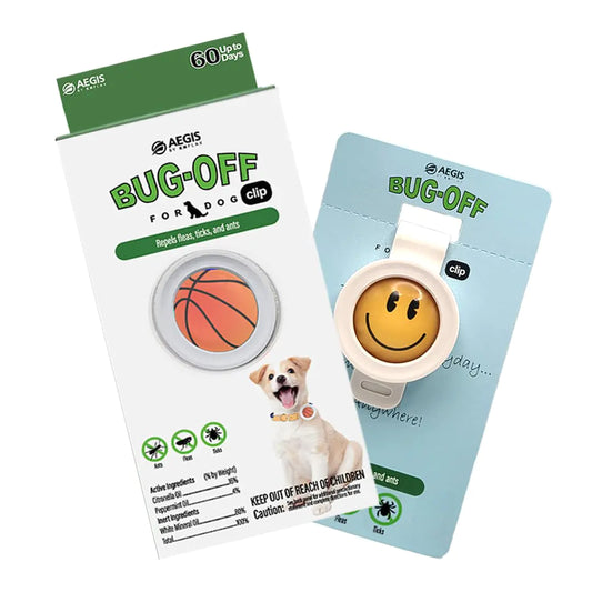 Bug-Off Clip for Dogs [2 Pack] Repels Flea Tick & Ants for 60 Days Natural Flea and Tick Repellent Collar [Made in Korea] Aegis by KN FLAX (Basketball & Smile)