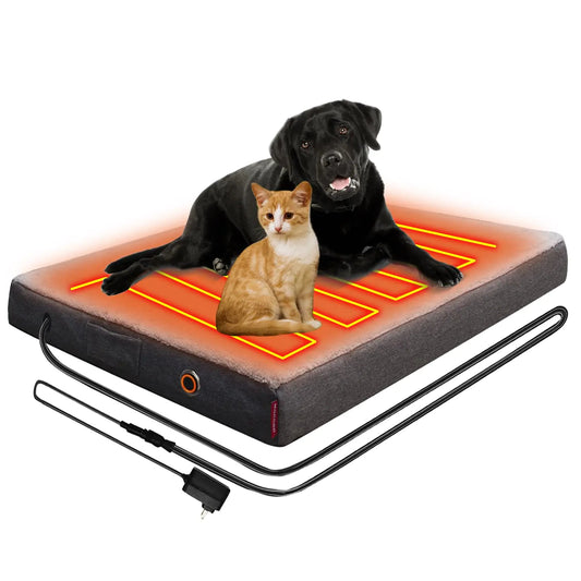 mocobd Upgraded Heated Dog Bed with Enlarged Heating Area Orthopedic Dog Bed with Memory Foam Heated Pet Bed & Removable Waterproof Cover for Medium Large Jumbo Dogs/M