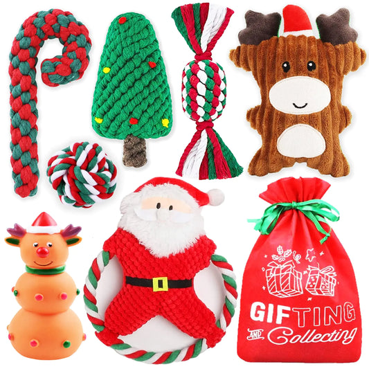 Lobeve Christmas Dog Toys Pack for Puppies7 Pack Holiday Puppy Toys for Small DogsPuppy Chew Toys with Cute Squeaky ToysXmas Dog Flying DiscsTreat Ball and More Rope Toys