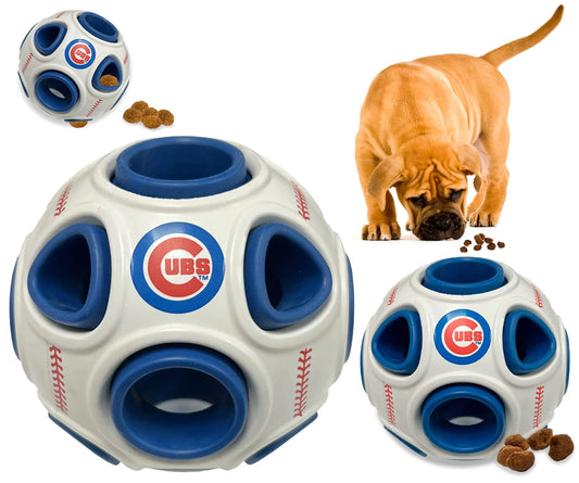 Pets First MLB Chicago Cubs Baseball Treat Dispensing Toy for Dogs and Cats Rubber Ball Dog Toy Interactive Fun Dog Treat Toy Natural Rubber Dog Feeding Toy