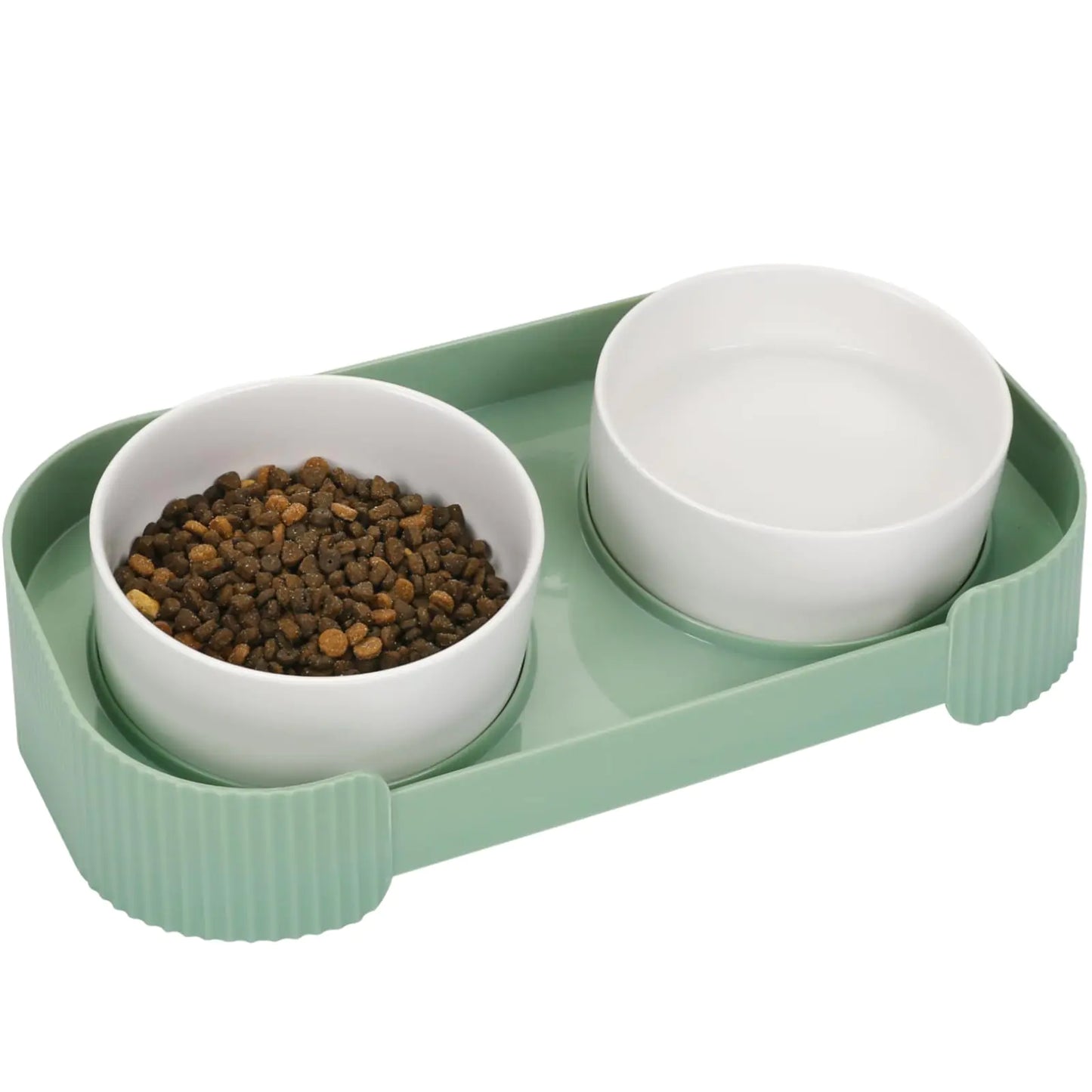 Pteklin Ceramic Elevated Cat Bowls for Indoor Cats 15°Tilted Stand Anti Vomiting Raised Cat Food and Water Bowls Set Raised Cat Bowls with Non-Slip Cat Bowl No Spill Bowl Dishes for Cats and Puppy