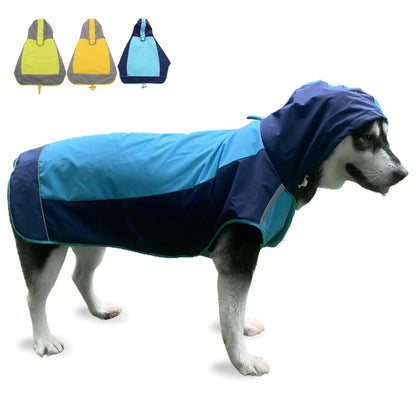 Dog RaincoatDog Waterproof JacketReflective Dog Jacket with HoodieLightweight Dog Poncho SlickerDog Rain Coat for Medium Large Dogs(Blue XXX-Large)
