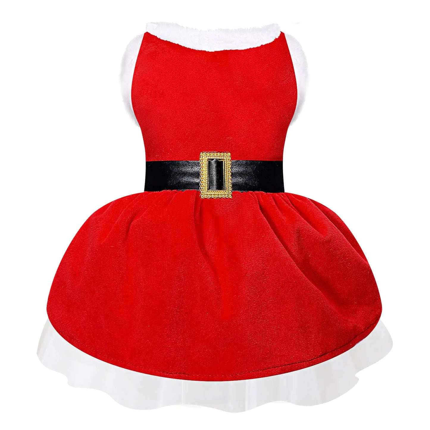 Dog Christmas Dress Santa Costumes: Puppy Girl Dresses Holiday Theme Doggie Xmas Apparel Party Skirts with Belt Winter Warm Christmas Dog Clothes Pet Cat Outfit (Red S)