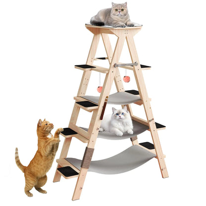 Petour 5.3 Fts Height Cat Climber 5 Tiers Cat Climbing Shelves with Hammocks - Multi-cat Family Gospel Luxury Cat Climbing Tree for Cat Exercise and Relaxing Top Soft Cat Bed for Far-Reaching Views