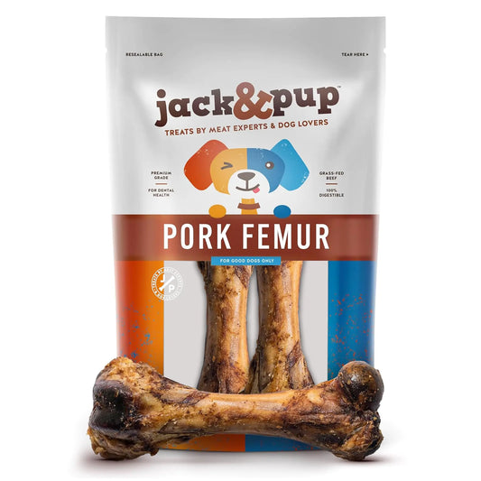 Jack&Pup Pork Femur Bones for Dogs Long Lasting | Gourmet Beef Dog Bones | Single Ingredient Savory Rawhide Free (2 Pack)