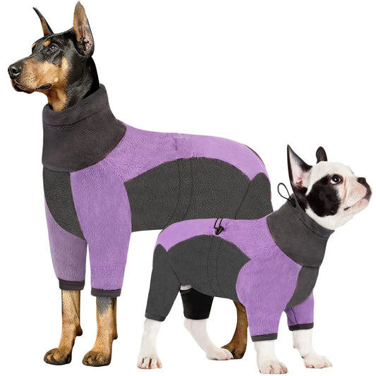 AOFITEE Dog Winter Coat Warm Pullover Dog Fleece Pajamas Soft Fullbody Dog Sweater Jackets for Cold Weather Turtleneck Windproof Dog Onesie Pjs Jumpsuit for Small Medium Large Dogs Purple XS