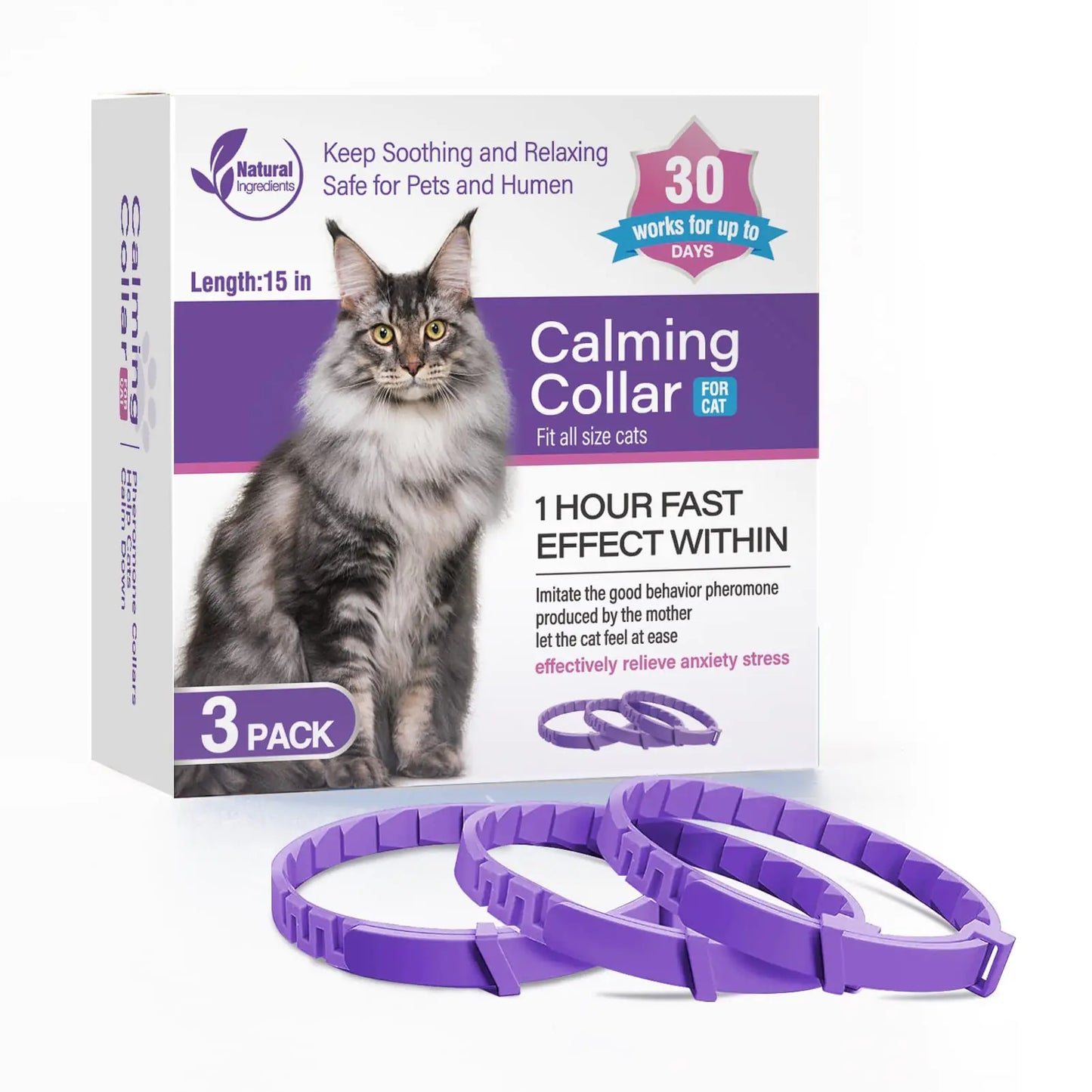 3 Pack Calming Collar for Cats and Kittens Pheromone Collar Efficient Relieve Reduce Anxiety Stress Pheromones Calm Relaxing Comfortable Breakaway Collars Adjustable for Small Medium Large Cat