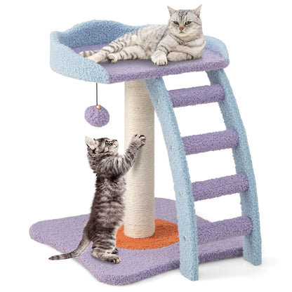 PETSITE Small Cute Cat Tree 19 Inches Modern Cat Tower for Indoor Cats with Top Perch Scratching Post Ladder Blue Purple