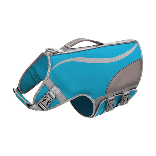 Dog Life Jacket Adjustable Ripstop Large Dog Life Vest for Swimming Boating: Pet Life Preserver with Reflective Stripes Rescue Handle (BlueL)