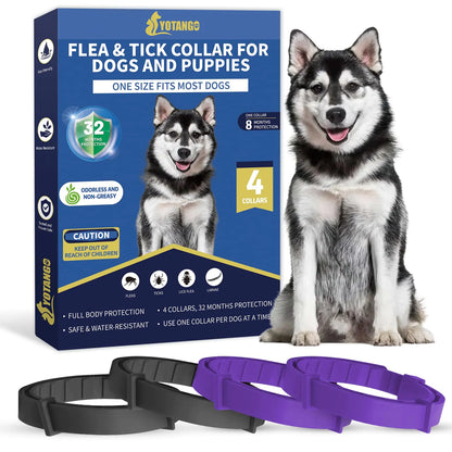 4 Pack Flea Collar for Dogs Flea and Tick Collar for Dogs Puppies 32 Months Flea and Tick Prevention for Dogs Dog Flea Collar Dog Flea and Tick Treatment-Black and Purple