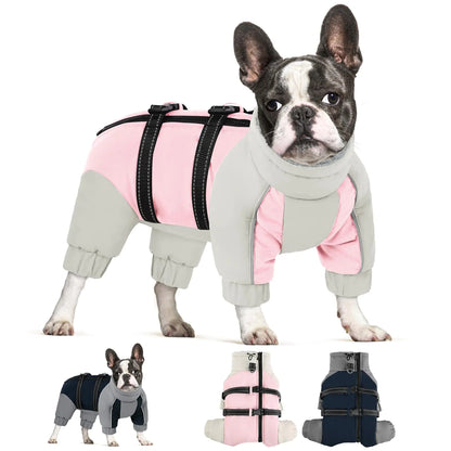 SUNFURA Full Body Dog Coat for Small Dogs Warm Fleece Dog Jacket Four-Legged Dog Winter Coats with Leash Ring Reflective Turtleneck Dog Snowsuit Puffer Dog Snow Jackets for Small Medium Dogs