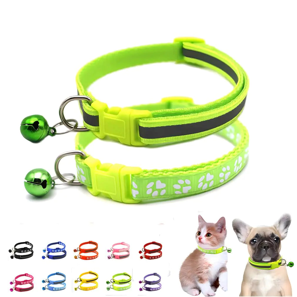 Green Small Dog Collar with Bell Basic & Reflective Cat Collar Boy Puppy Collars for XXS Xs Small Tiny Male Dogs Pet Kitten Animal S