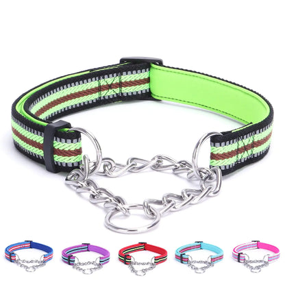 Alainzeo Reflective Martingale Dog Collars Adjustable Soft Neoprene Padded Breathable Nylon Pet Collar for Puppy Medium and Large DogsGreenS