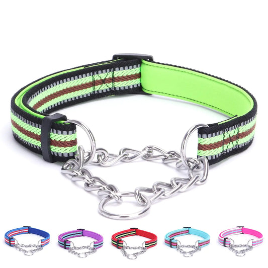 Alainzeo Reflective Martingale Dog Collars Adjustable Soft Neoprene Padded Breathable Nylon Pet Collar for Puppy Medium and Large DogsGreenS