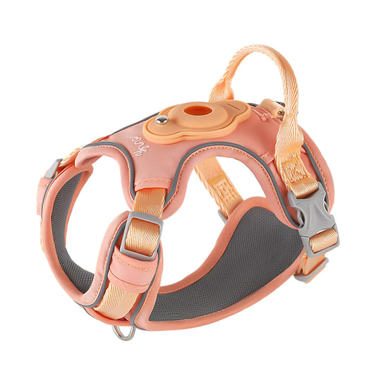 TSPRO Airtag Dog Harness with Airtag Holder Tactical Dog Vest Harnesses with Handle Heavy Duty Reflective Harness Adjustable Durable Dog Harness No Pull Dog Harness for Medium Dogs (Orange Size 4)