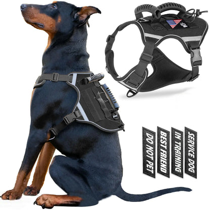 Elpdem Tactical Dog VestHarness for Medium Small Dogs Reflective No Pull Adjustable Pet Harness Walking Training RunningEasy Control Pet Vest for Military Use Service Dog Harnesses(BlackS)