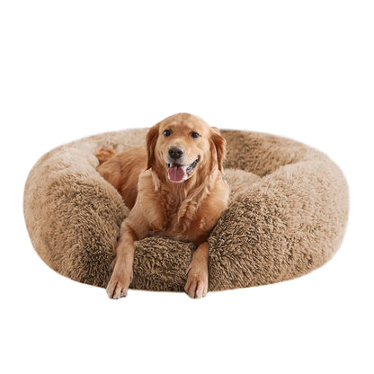 URGVANZ PET Calming Dog Beds for Large Dogs Faux Fur Donut Cuddler Dog Bed Round Fluffy Pillow Washable Pet Bed for Dogs Up to 80Lbs 34inch
