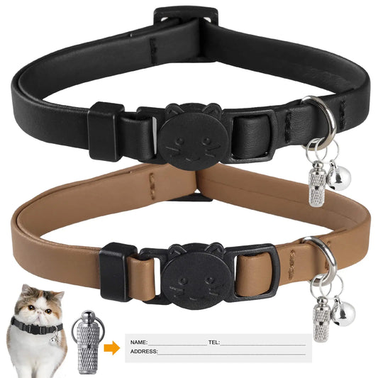 WROSWT Upgrade Breakaway Cat Collar with Bells Soft Leather Kitten Collars with Name TagSafety Adjustable BuckleLightweightIdeal for Girl Boy CatsPuppies2 Pack（Black+Brown）