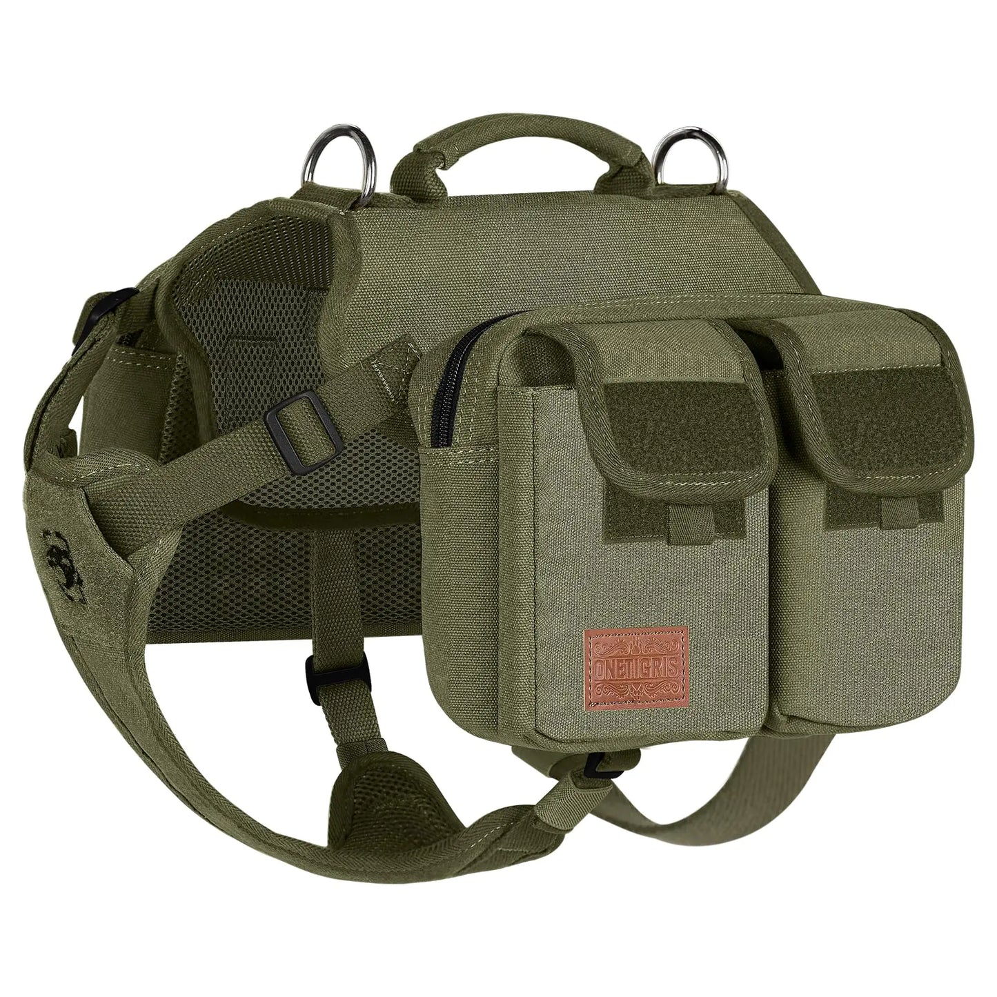 OneTigris Dog Hiking Backpack Dog Pack for Medium Large Dogs HOPPY CAMPER 3.0 Dog Saddle Bag Harness Outdoor Hiking (L Green)