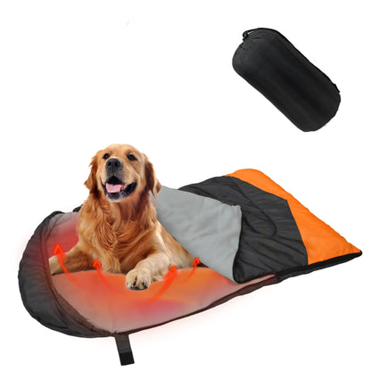 GeerDuo Heating Dog Sleeping Bag Heated Waterproof Warm Packable Dog Bed Mat with Storage Bag for Indoor Outdoor Travel Camping Hiking Backpacking (Heated Grey+Orange)